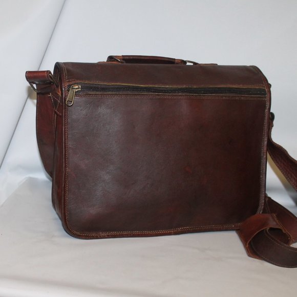 Vintage Handmade Oiled Saddle Leather Messenger Briefcase Bag Purse Handbag - Picture 5 of 12